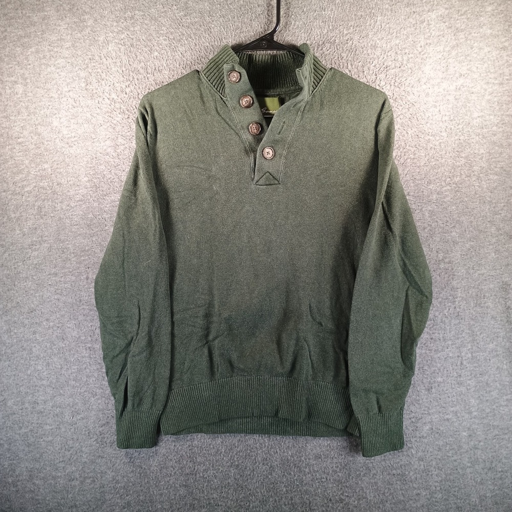 Eddie Bauer Men S 1/4 Button Henley Fisherman Knit Sweater Green Cotton Cashmere